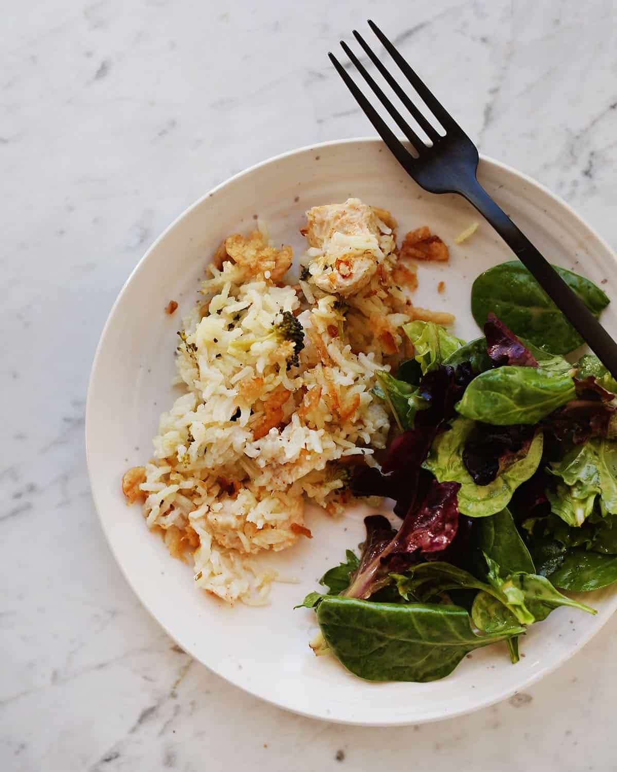 chicken and rice casserole with salad